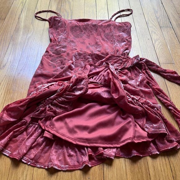 Intimately Free People Size S Pink Blush Velvet Floral Ruffled Mini Dress - Picture 4 of 15